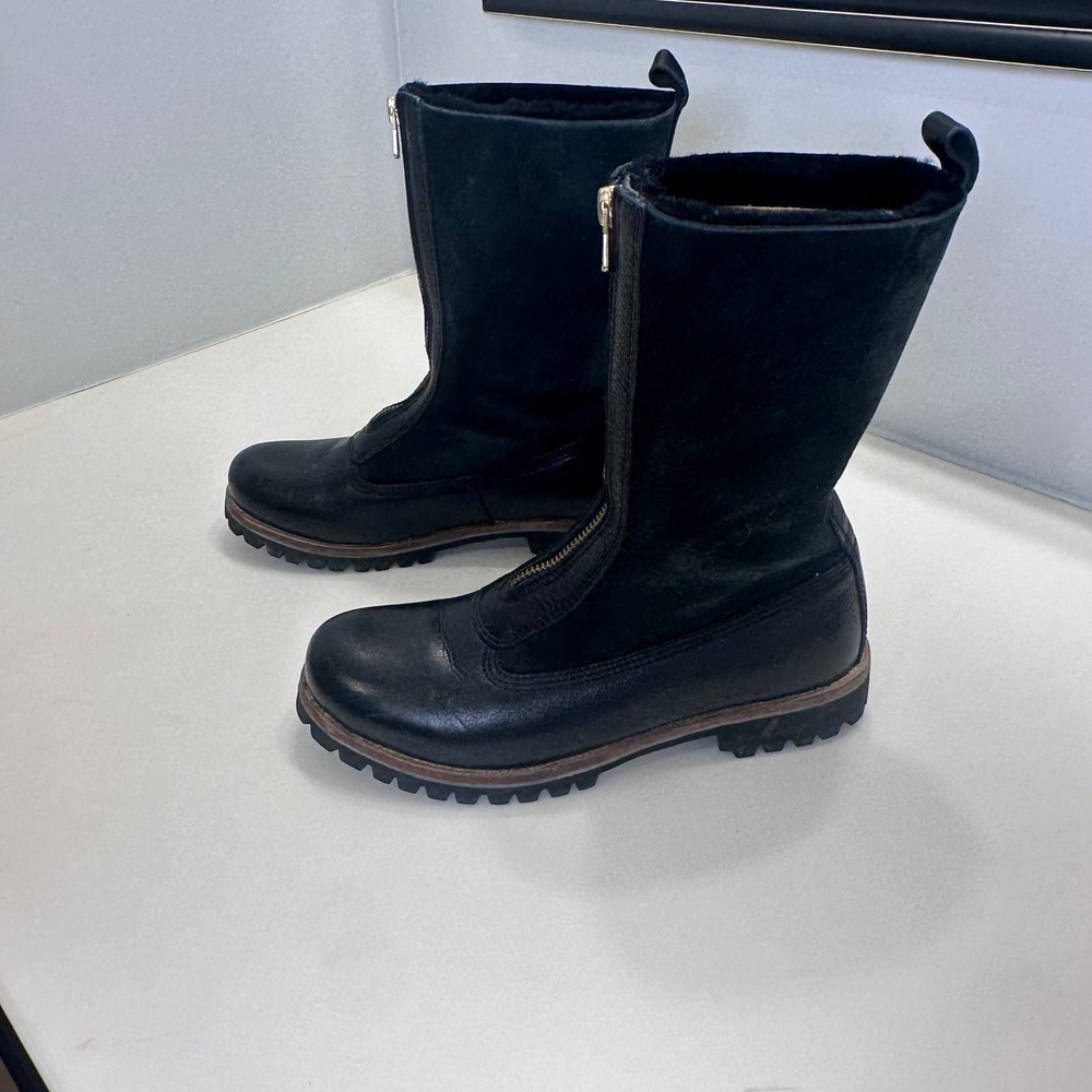 Blackstone QL53 Womens Black Leather Suede Shearling Front Zip Boots EU 37